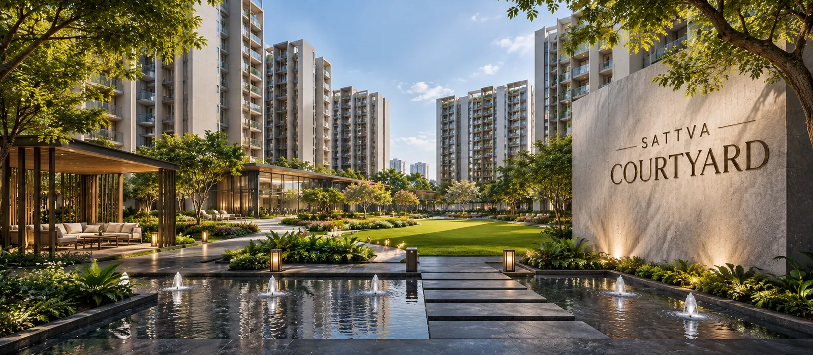 Arrival plaza and residential towers at Sobha Kismatpur Hyderabad (artistic impression)