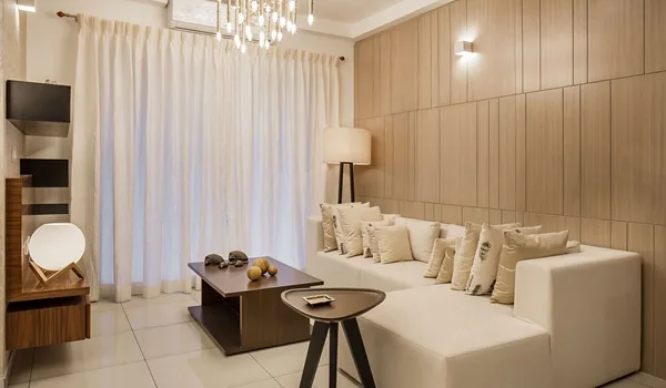 Living room interior of a Sobha Kismatpur 3 BHK apartment (artistic impression)