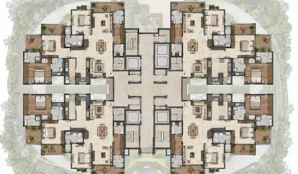 Representational typical floor plate of a Sobha Kismatpur high-rise tower
